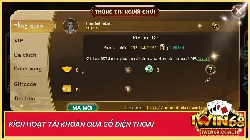 Kích hoạt SĐT theo cú pháp được hệ thống gửi trong tài khoản của bạn để bảo mật tài khoản và nhận ưu đãi VIP