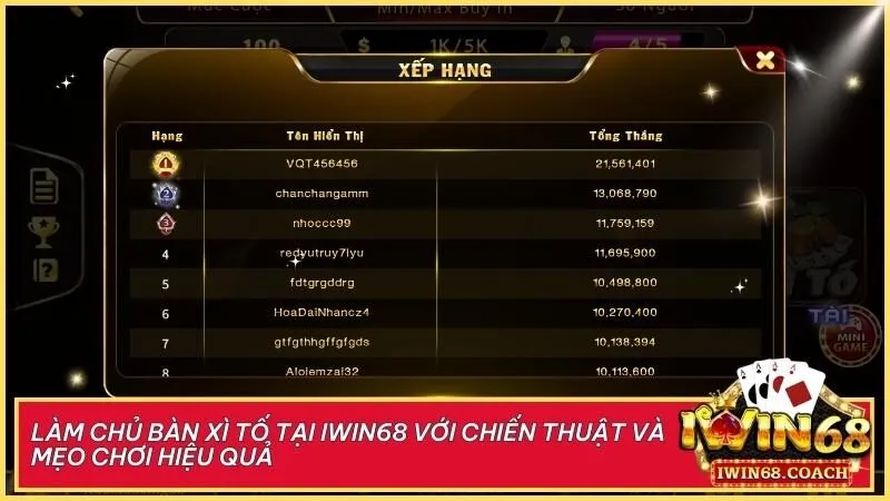 Xì tố tại Iwin68 - Luật chơi, chiến thuật và mẹo chơi hiệu quả 5 Lựa chọn bàn chơi phù hợp giúp bạn tăng tỷ lệ thắng tại Iwin68