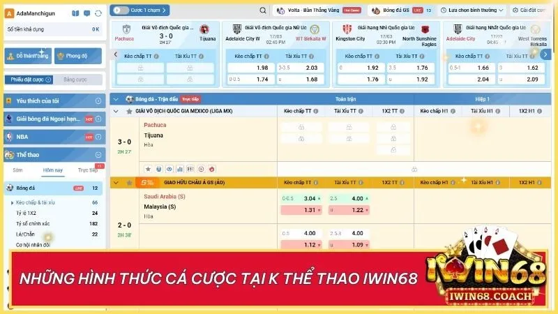 Tăng thêm phần kịch tính với cược xiên và cược theo hiệp tại Iwin68